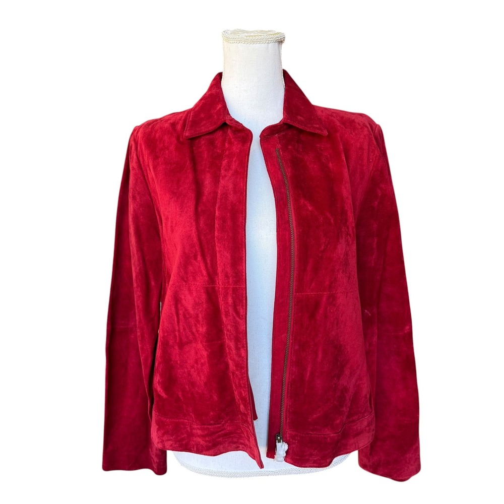 John Paul Richard Red Suede Leather Jacket Zip Front Womens Size 8 Vintage - Picture 4 of 10